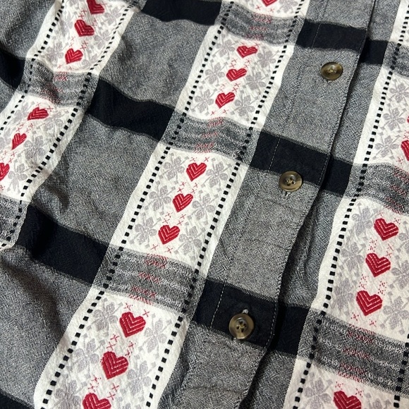Vintage 90s Krazy Kat Heart Print Plaid Cottagecore Button Down Shirt Size M - Picture 4 of 8